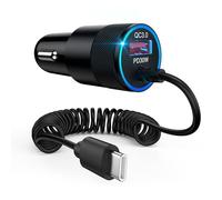 Cigarette Lighter USB C, 48 W Car Charging Cable USB C, 12 V USB Adapter Car Charger with 1.2 m Coiled Cable for Samsung Galaxy S25 Ultra/S24 FE/S23/S22/S21/A17/A16/A56/A55/A54/A36, iPhone 17/16/15