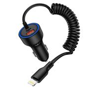 Cigarette Lighter USB C Adapter, Quick Car Charger Car Charging Cable iPhone, 12 V USB Adapter Car Quick Charger with 1.2 m Cable Lightning Coiled Cable for iPhone 14 13 12 11 Pro Max Plus X XS XR 8