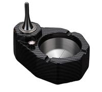 Cigarette Match Lighter with Ashtray, Multifunctional Refillable Stainless Steel Table Lighter Ash Tray, USB Charging Cigarette Ashtray, for Cigars Outdoor Indoor Decor in Home Office (Color : Black