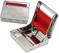 Cigarette Roller Machine Automatic Box, Polished Silver Tobacco Rolling Machines, Roll Your Own Cigarette Tobacco Boxes for Rolling Papers and Filter Tips, Tobacco Tin and Rollie Tins