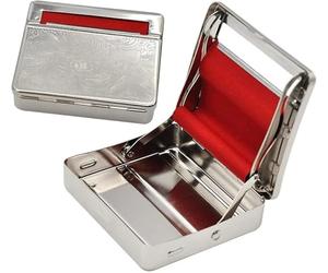 Cigarette Roller Machine Automatic Box, Polished Silver Tobacco Rolling Machines, Roll Your Own Cigarette Tobacco Boxes for Rolling Papers and Filter Tips, Tobacco Tin and Rollie Tins