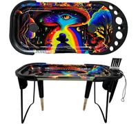 Cigarette Rolling Tray with Cone Loader,Pre Cigarette Roll Machine for King Size & 1 1/4 Size Cone Funnel, Tobacco Cigarette Roller Foldable Stand Rolling Tray Set Includes Cone Maker & Brush