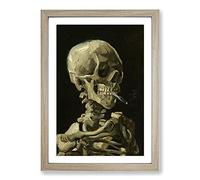 Cigarette with Skull by Vincent Van Gogh Framed Print | A2 Oak Framed Wall Art | Ready to Hang | Modern Skull Picture | Living Room Bedroom Lounge Office