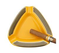 CIGARFEAST Large Triangle Outdoor/Indoor Modern Yellow Ceramic Cigar Ashtray (Yellow)