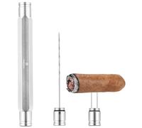 CIGARLOONG 2-in-1 Cigar Punch, High-Quality Stainless Steel Cigar Draw Needle and Twin Nubber,Portable Cigar Tool (Silver)