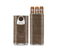 CIGARLOONG 3 Tubes Cigar Case Humidor, Cigar Box with Cigar Cutter Stainless Steel, Leather Humidor Line with Cedar Wood Cigar Holder Accessories for Outdoor Travel (Grey)