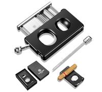 CIGARLOONG 5 in 1 Cigar Cutter Guillotine Straight Cut, V Cutter, Cigar Punch and Draw Enhancer, Stainless Steel Double Blade Cigars Clippers, Gifts for Men (Black)