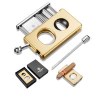CIGARLOONG 5 in 1 Cigar Cutter Guillotine Straight Cut, V Cutter, Cigar Punch, Holder and Draw Enhancer, Stainless Steel Double Blade Cigars Clippers, Gifts for Men (Yellow)