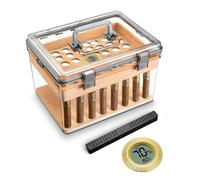 CIGARLOONG Acrylic Cigar Humidor with Hygrometer&Humidifier&Cedar Wood Tray,Handle Transparent Cigar Box for Indoor Outdoor Patio Home Office Use (Large)