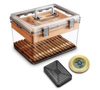 CIGARLOONG Acrylic Cigar Humidor with Hygrometer&Humidifier&Cedar Wood Tray,Modern Transparent Cigar Box with Handle,Gifts for Men, Capacity for 100 Cigars (Large)
