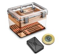CIGARLOONG Acrylic Cigar Humidor with Hygrometer&Humidifier&Cedar Wood Tray,Modern Transparent Cigar Box with Handle,Gifts for Men, Capacity for 70 Cigars (Small)