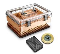 CIGARLOONG Acrylic Cigar Humidor with Hygrometer&Humidifier&Cedar Wood Tray,Modern Transparent Cigar Box with Handle,Gifts for Men, Capacity for 80 Cigars (Medium)