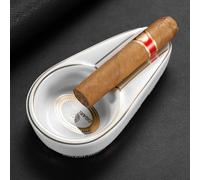 CIGARLOONG Ceramic Cigar Ashtray for Outdoors,Cigar Stand for Home, Cigarettes Ash tray Holder Office Decor Cigar Accessories for Men (White)