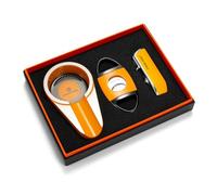 CIGARLOONG Cigar 3 Pieces Set,Stainless Steel Cigar Cutter, Windproof Lighter with Sharp Cigar Punch,Metal Cigar Ashtray Cigar Accessories Tool with Gift Box Package,Without Gas(Yellow)