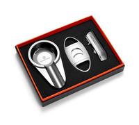 CIGARLOONG Cigar 3 Pieces Set,Stainless Steel Cigar Cutter, Windproof Lighter with Sharp Cigar Punch,Metal Cigar Ashtray Cigar Accessories Tool with Gift Box Package,Without Gas(Silver)