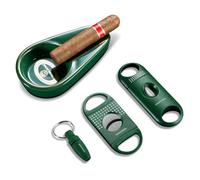 CIGARLOONG Cigar Ashtray and Cigar Cutter Set,Portable Ceramic Ashtray with Cigar Guillotine,Cigar V-Cutter and Cigar Punch,Cigar Accessories Set,Gift for Men (Green)