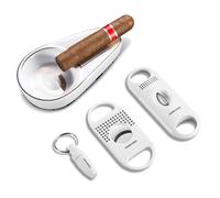 CIGARLOONG Cigar Ashtray and Cigar Cutter Set,Portable Ceramic Ashtray with Guillotine,V-Cutter and Punch, Accessories Set,Gift for Men(White)