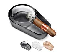 CIGARLOONG Cigar Ashtray Crystal Glass with Large Slot Single Slot Suitable for Indoor and Outdoor and Office Use (Black)