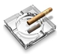 CIGARLOONG Cigar Ashtray with 4 Large Holders, Glass Desktop Ashtray with Anti-bottom for Outside, Ash Tray Office Decoration (White)