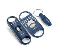 CIGARLOONG Cigar Cutters with Cigar Punch, Double Guillotine Cutter Sharp Blades Scissors Pocket Cigar Tool Suitable for Most of Size Cigars,3pcs (Blue)
