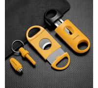 CIGARLOONG Cigar Cutters with Cigar Punch, Double Guillotine Cutter Sharp Blades Scissors Pocket Cigar Tool Suitable for Most of Size Cigars,3pcs (Yellow)