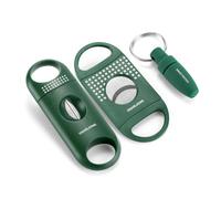 CIGARLOONG Cigar Cutters with Cigar Punch, Double Guillotine Cutter Sharp Blades Scissors Pocket Cigar Tool Suitable for Most of Size Cigars,3pcs (Green)