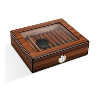 CIGARLOONG Cigar Humidor Brown 20-25 Desktop Cedar Wood Lined Cigar Storage Box with Hygrometer and Humidifier