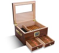 CIGARLOONG Cigar Humidor, Equipped with Hygrometer and Humidifier, Double Laye Cedar Cigar Box with 2 Drawers Compartments for Storage, Can Hold Up to 45 Cigars, Gifts for Men