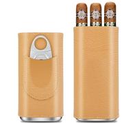 CIGARLOONG Cigar Humidor Set, Portable Leather Cigar Case with Stainless Steel Cigar Cutter, Cedar Wood Lined Cigar Humidor Case 3 Holder,Cigar Gift for Men (Light Brown)