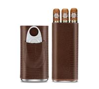 CIGARLOONG Cigar Humidor Set, Portable Leather Cigar Case with Stainless Steel Cigar Cutter, Cedar Wood Lined Cigar Humidor Case 3 Holder,Cigar Gift for Men (Brown)