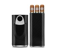 CIGARLOONG Cigar Humidor Set, Portable Leather Cigar Case with Stainless Steel Cigar Cutter, Cedar Wood Lined Cigar Humidor Case 3 Holder,Cigar Gift for Men (Black)