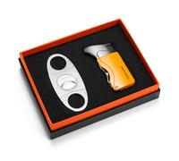 CIGARLOONG Cigar Lighter and Cutter Set,Stainless Steel Lighter and Sharp Cigar Cutter with 2 Punch Opener Gift Box,without gas(Yellow)