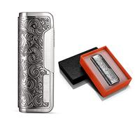CIGARLOONG Jet Flame Torch Lighter, Refillable Butane Cigar Torch Windproof, High-Pressure Straight Fire Lighter for Outdoor Camping & Home Bar, Gift Box Package(Fuel Not Included)(Silver)