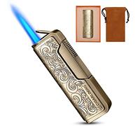CIGARLOONG Jet Flame Torch Lighter, Refillable Butane Cigar Torch Windproof, High-Pressure Straight Fire Lighter for Outdoor Camping & Home Bar, Gift Box Package(Fuel Not Included)(Gold)