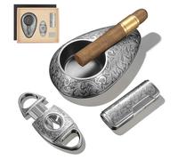 CIGARLOONG Premium Cigar Gift Set for Men - Cigar Guillotine & V-Cutter, Windproof Jet Lighter, Ashtray in Gift Box (Refillable Lighter, No Gas Included) (silver)