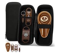 CIGARLOONG Travel Cigar Humidor, Multifunctional Portable Cigar Case Box with Straight Cutter, V-Cutter, Punch and Ceramic Ashtray, 4-in-1 Cigar Cutter Set with Bag for Patio, Outdoor Use (Brown)