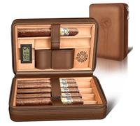 Cigarol Travel Cigar Humidor, Leather Cedar Wood Lined Cigar Case with Hygrometer & Humidifier, Portable Humidor Cigar Box for 6 Cigars, Gift Box - Ideal for Cigar Lovers, Husband, Father (Brown)