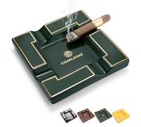 CIGARWONG Cigar Ashtray Ceramic Large 8.07" Square, Luxury Cigarettes Ash Tray with 4 Rest Cigar Holders, Non-slip for Indoor, Outdoor, Home, Office (Green)