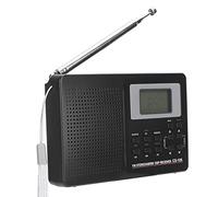 cigemay Portable Radio, Mini FM/AM/SW/MW/LW/TV Receiver Digital Radio, with Digital Clock Earphone, FM stereo, Operation flexible, Support Frame Equipped, with Headphone and Lanyard (Black)