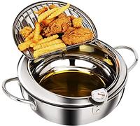 cigemay Tempura Fryer, Mini Stainless Steel Fryer, Temperature Controlled Japanese Style Household, Suitable For Induction Cooker(24CM)