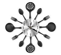 CIGERA 14" Kitchen Cutlery Wall Clock with Forks and Spoons for Home Decor,Black