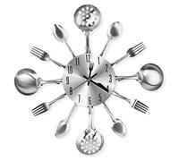 CIGERA 14" Kitchen Cutlery Wall Clock with Forks and Spoons for Home Decor,Silver