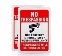 CIGERA 2 Pack Large No Trespassing Signs Private Property,14x10 Inch Metal Signs with Video Surveillance Warning - Rust-Proof .040 Aluminum, Weatherproof & Reflective for Yard, Farm, Business