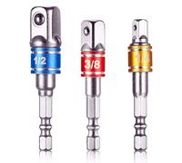 CIGOTU Impact Grade Socket Adapter/Extension Set Turns Power Drill Into High Speed Nut Driver,1/4-Inch Hex Shank to Drive for Adapters to Use with Drill Chucks, Sizes 1/4" 3/8" 1/2", Cr-V, 3-Piece