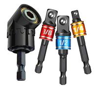 CIGOTU Impact Grade Socket Adapter Set - 3 Pcs Extension Drill Bit Socket Wrench Adapter for Impact Driver 1/4 3/8 1/2" Drive, 105 Degree Right Angle Drill Attachment for Household Workplace Industry