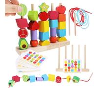 CIGTSICO Montessori Wooden stacking toys, threading toys for 2 year olds, Fine Motor Skills Toy for 2 3 4 Years Old Boys Girls Educational Gifts toddler learning Set
