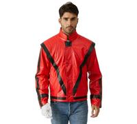 Ciguo Red and Black Leather Jacket to Cosplay Michael Jackson Performance - Red - Large