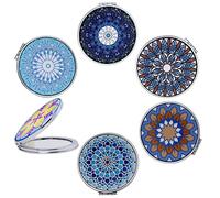 CigyYogy Small Compact Mirror Portable Folding Double Sided with 2x Magnification - Handheld Pocket Travel Makeup Mirrors - Mixed Embossed Designs - Gift for Girls Women Pack of 6