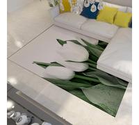 CIHCOHOME Blooms White Tulip Rugs Modern Flowers Large Indoor Area Rug for Living Room Bedroom Dining Room and Kitchen with Rubber Backing 60x110cm