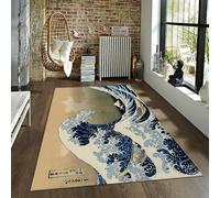 CIHCOHOME Japanese Style Area Rug Hokusai-The Great Wave Rug Katsushika Artwork Area Rug with Rubber Backing Carpet for Living Room Bedroom 90x180cm